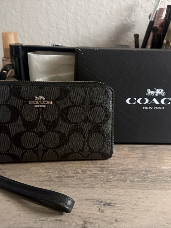Coach Signature Zip Around Wristlet Wallet - Black/Brown - Picture 3 of 10